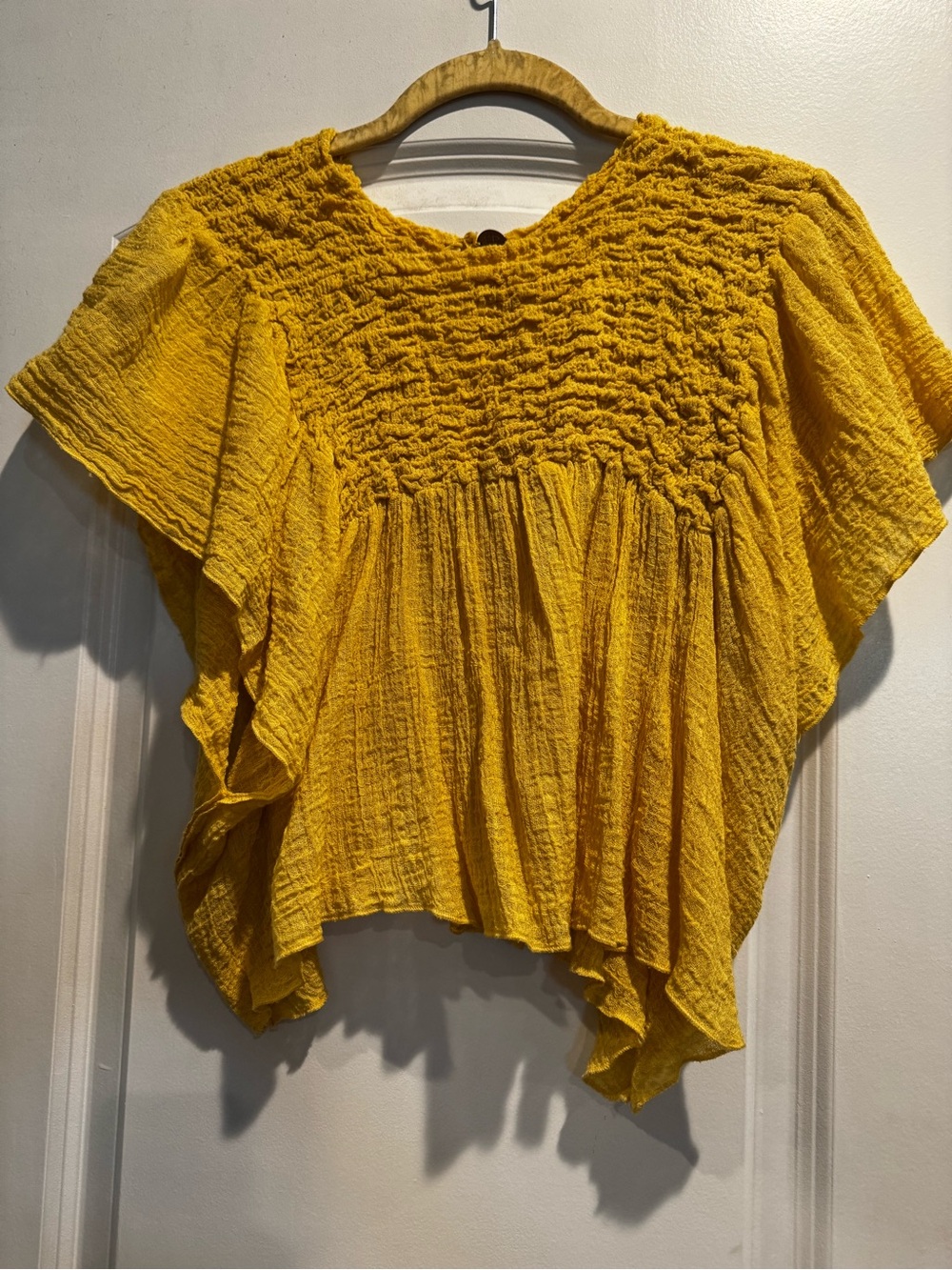 Free People FP One XS Mustard Yellow Smocked Flowy Boho Top